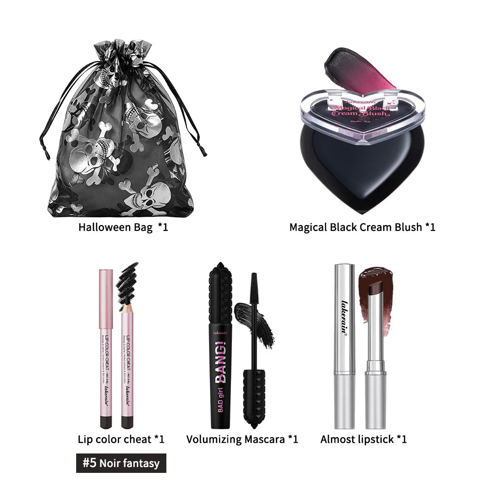 Halloween Gothic Makeup Kit High Saturated Color Long-Lasting Easy Off Safe Formula Blush Lip Crayon Mascara for Daily & Party