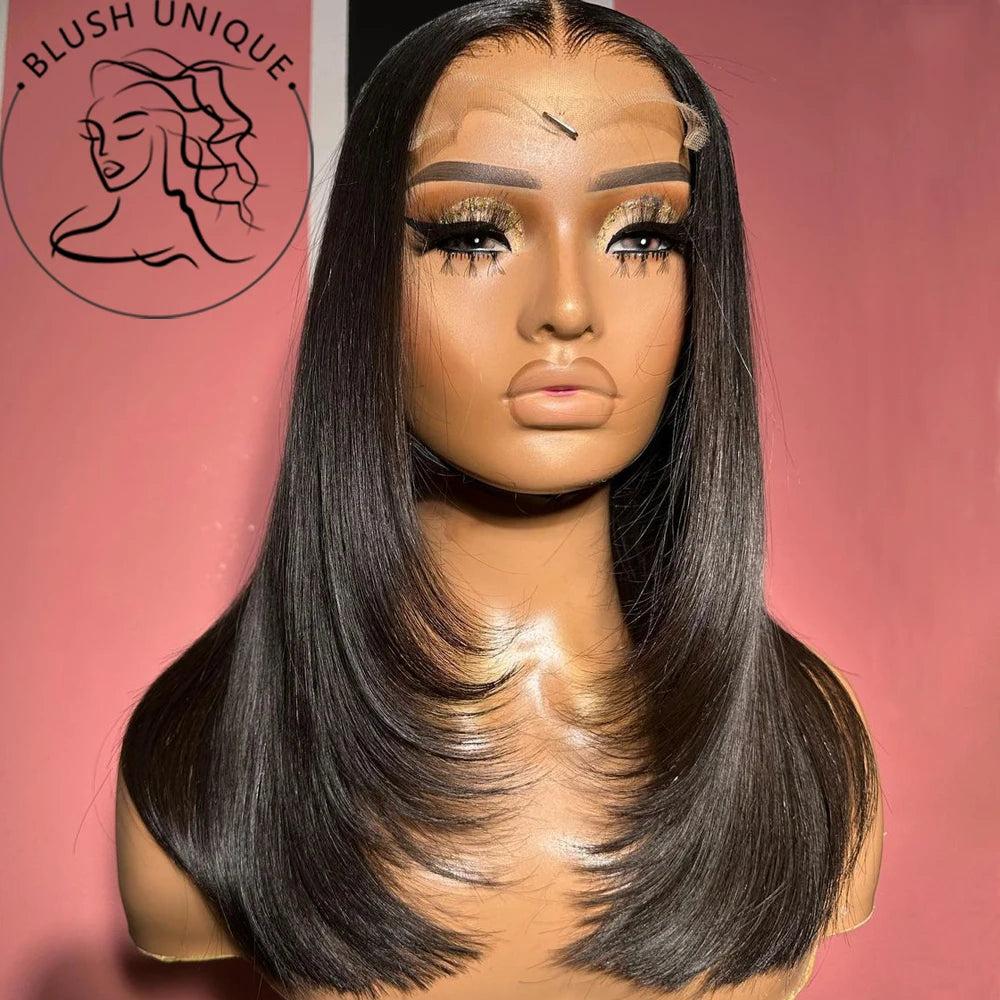 Chocolate Brown Layered Cut Lace Front Wigs HD 13X6 Straight Lace Front Wig For Women Synthetic Butterfly Haircut Glueless Wigs