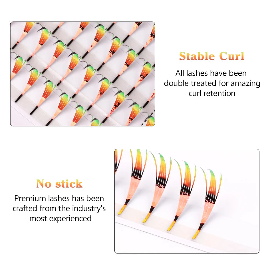 AGUUD Glitter Comic Spire Russian Volume Eyelash Extension Aurora Anime Feather Shape Premade Fan Lashes Christmas Makeup Cilia