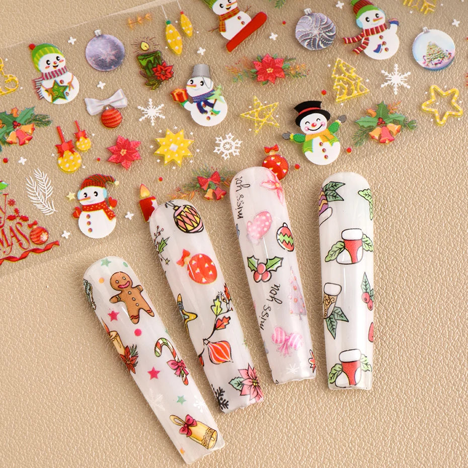 10pcs Christmas Nail Foils Transfer Stickers Xmas Tree Nail Decals Gingerbread Snowflake Winter Festive Nail Art Foil Decoration