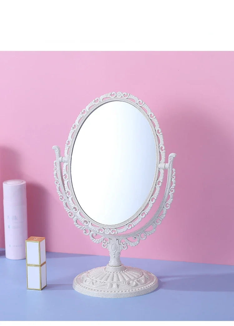 Pink Heart Shape European-Style Retro Make Up Mirror Lovely Girl Oval Princess Cosmetic Creative Retro Girls Student Dormitory