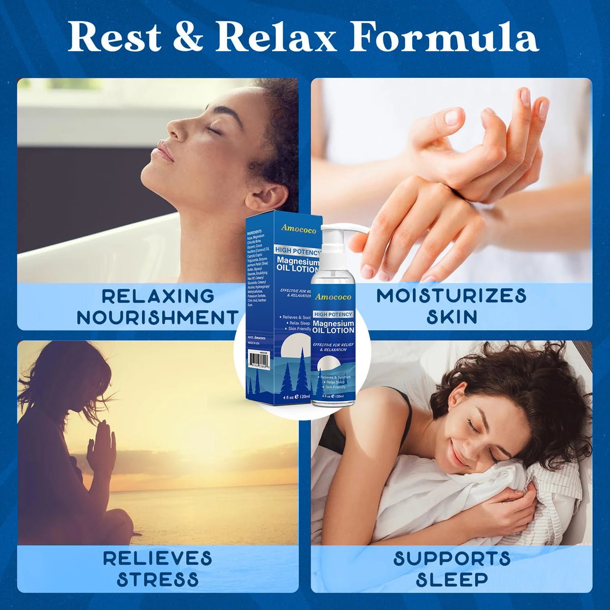 Amococo 1/3pcs Magnesium Oil Lotion Relaxing Body Butter for Sleep Muscle Relief Skin Nourishing Moisturizer with High Potency Magnesium 120ml Each