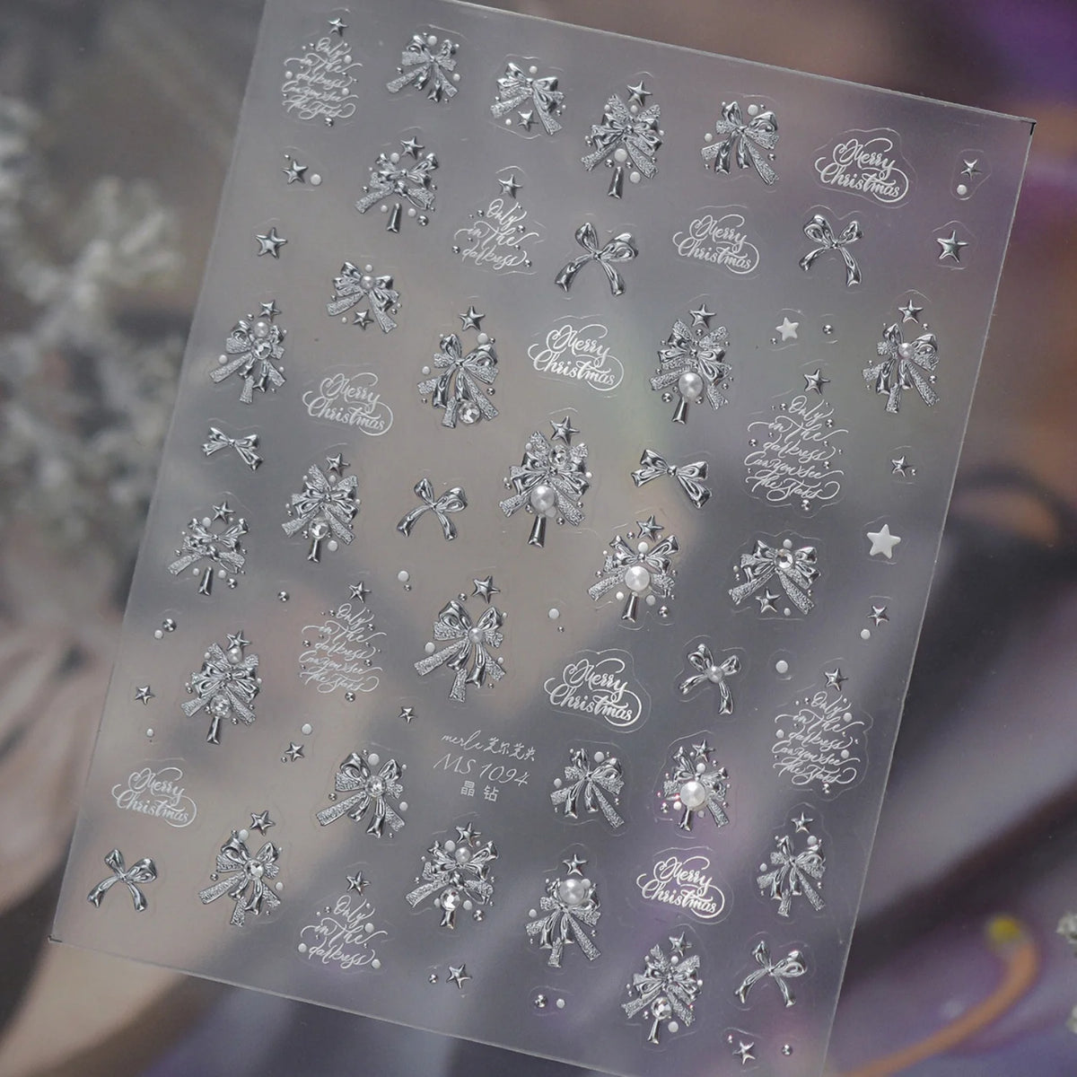 Gentle Christmas Pink Gold Bow Christmas Tree Star Bow Merry Christmas 5D Nail Stickers Self‑Adhesive Manicure For Xmas Nails