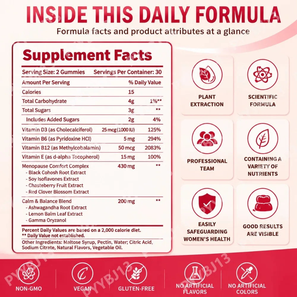 Menopausal Gummies 60pcs Women's Soy Isoflavones Probiotics Vitamin Promotes Relaxation Restful Sleep Hormonal Fluctuations