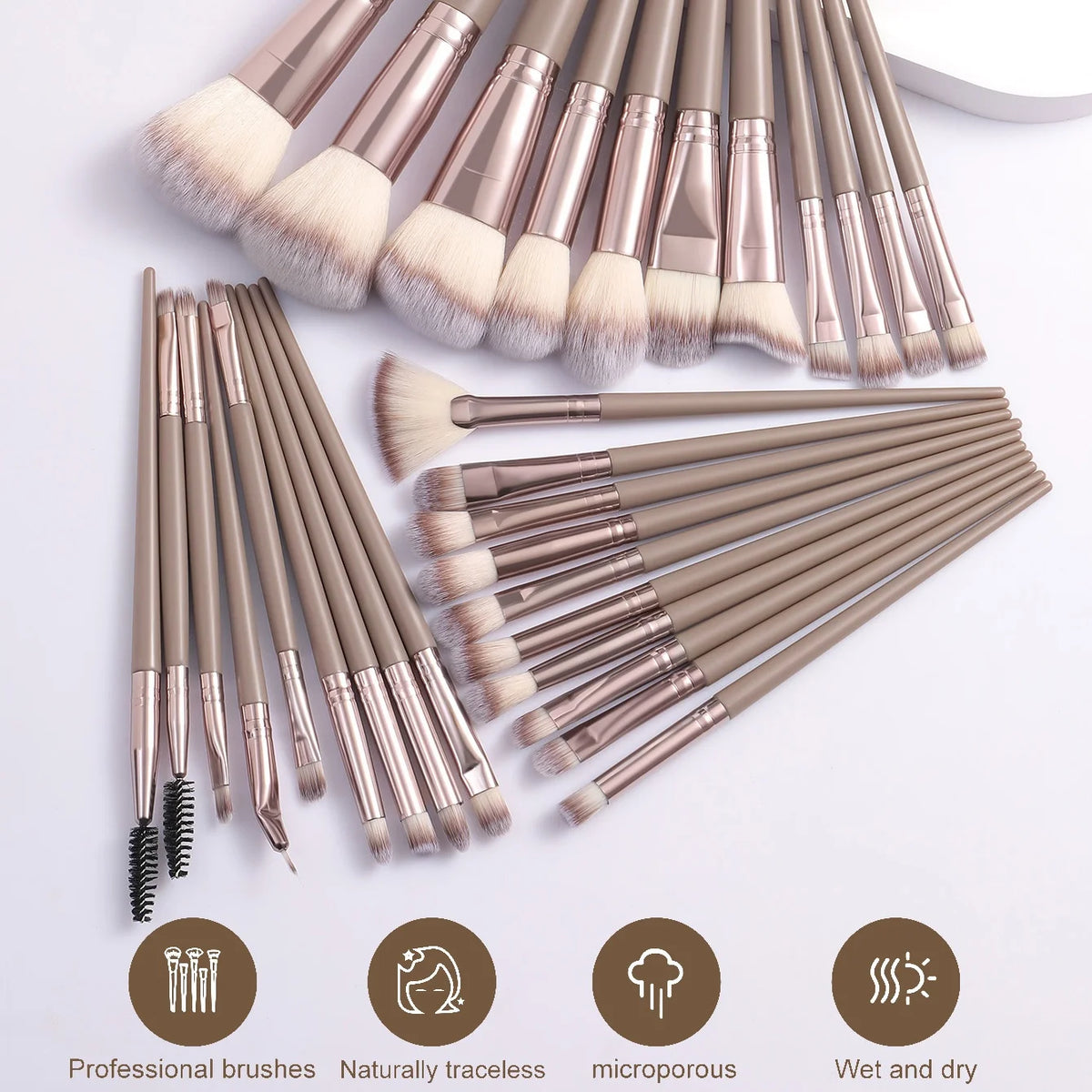54PCS Makeup Tools: 30PCS Brush Set + 10PCS Makeup Sponges + 10PCS Powder Puffs + 4PCS Tools