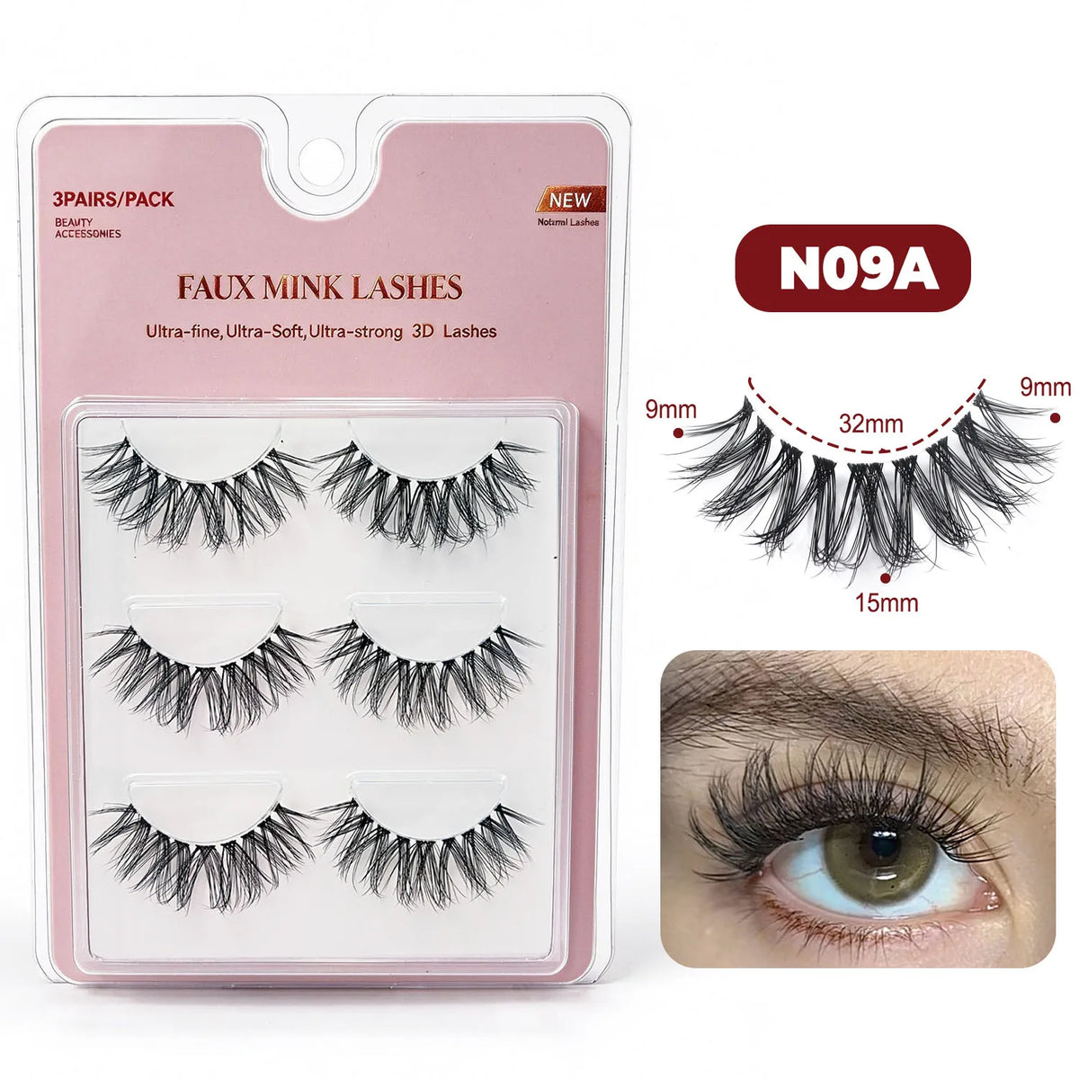 RED SIREN 3 Pairs Manga Lashes Clear Band Wispy Faux Mink Lashes Natural Soft Strip False Eyelashes Daily Eye Makeup