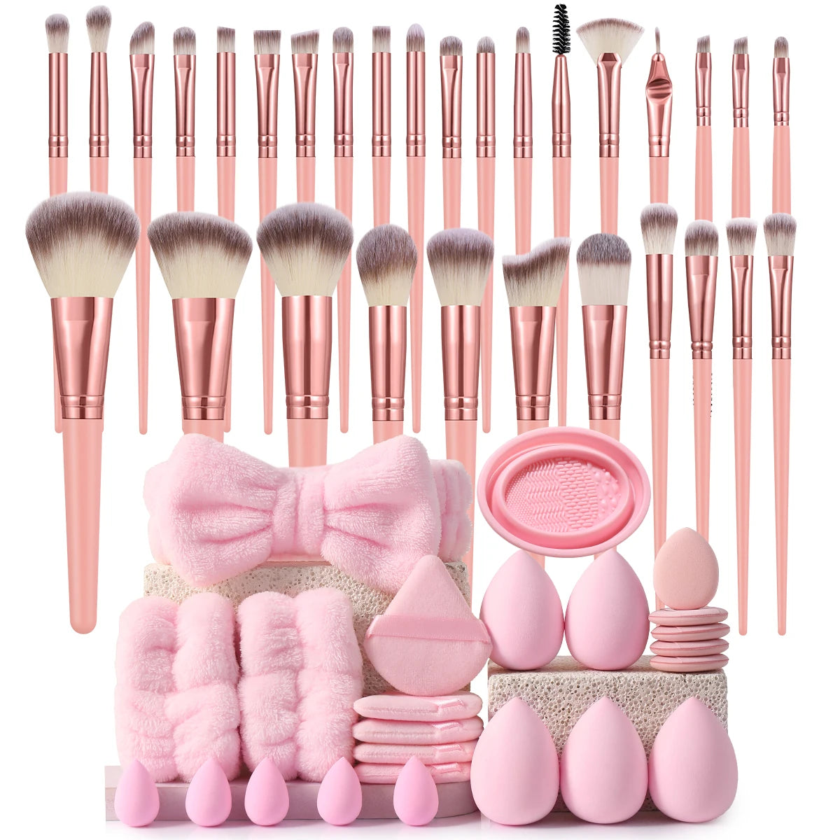 54PCS Makeup Tools: 30PCS Brush Set + 10PCS Makeup Sponges + 10PCS Powder Puffs + 4PCS Tools