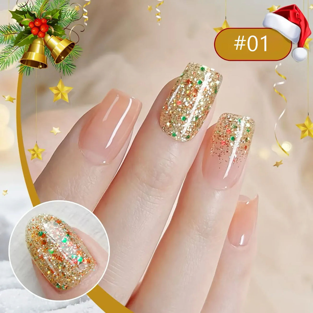 MIANEL 10ml 1-12pcs Christmas Nails Gold Sequins Nail Polish Gel Vernis Semi Permanent Nail Art Soak Off LED UV Nail Polish Gel
