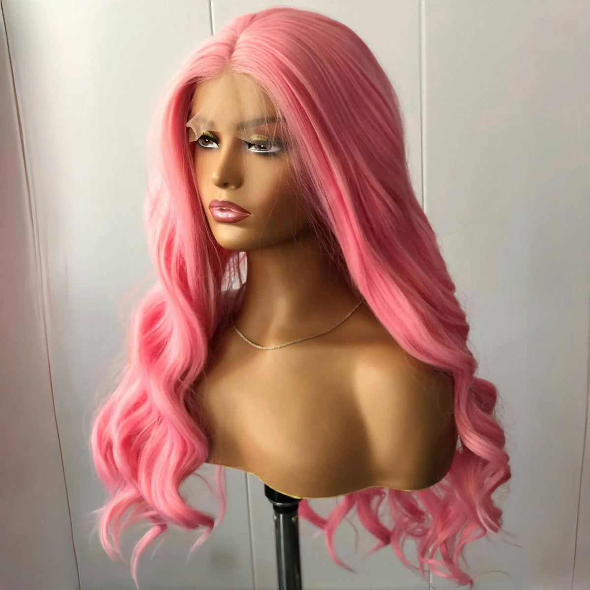 Pink Wig Long Curly Wavy Synthetic Lace Front Wig Loose Deep Wave Natural Colored Hair 13X4 Lace Frontal Wigs for Women Party