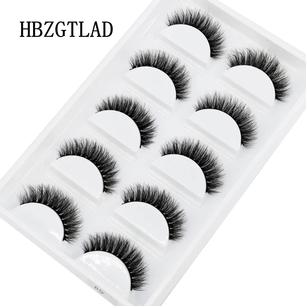 HBZGTLAD 5Pairs Handmade Mink Lashes Short False Eyelashes Dense Natural Long Messy Eye Lashes Reusable Stage Makeup Eyelashes