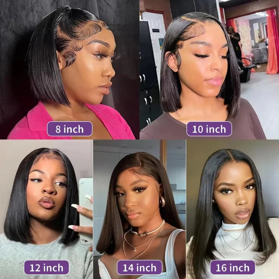 13x4 13x6 HD Bone Straight Bob Lace Frontal Human Hair Brazilian Short Bob Wig 250% Density Straight Natural Bob Wigs  5x5 Glueless Wig For Women