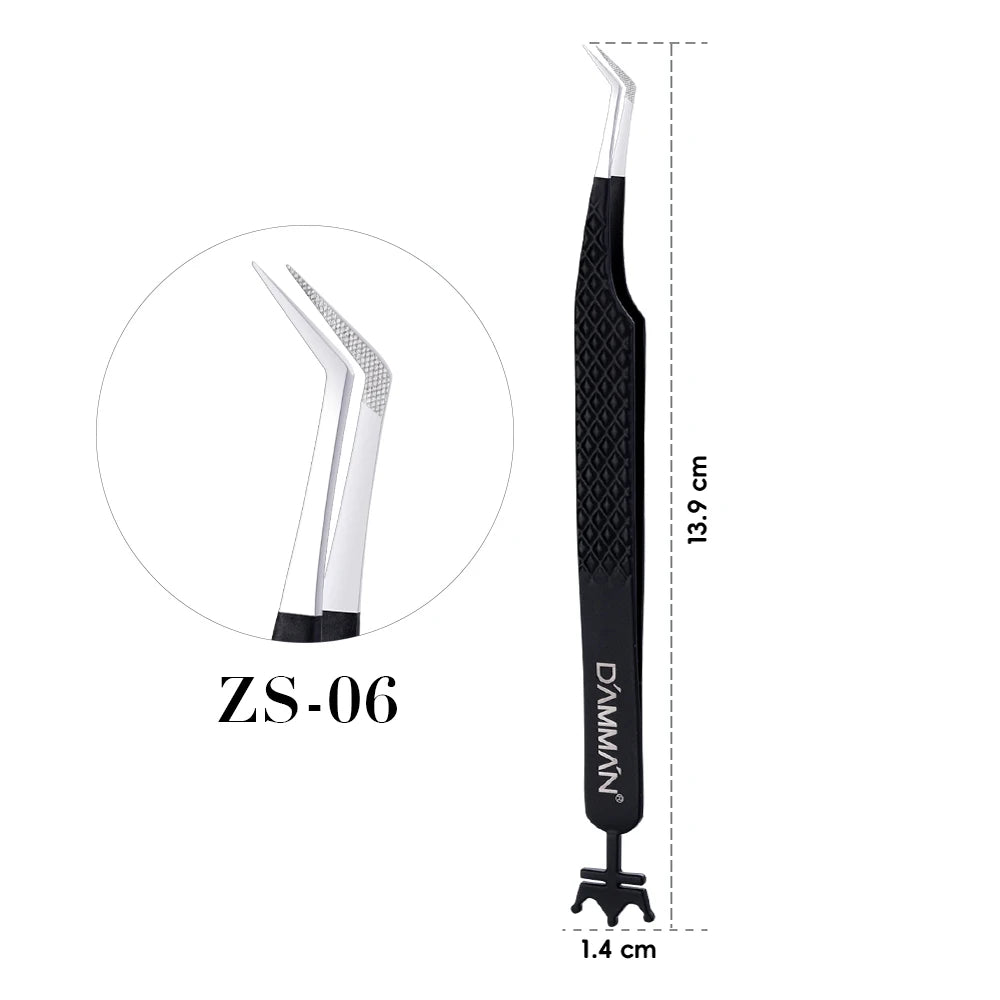 DAMMAN 3PCS Lash Tweezers Set Fiber Tip Tweezers for Eyelash Extension High Precision Eyelash Tweezers with Leather Case