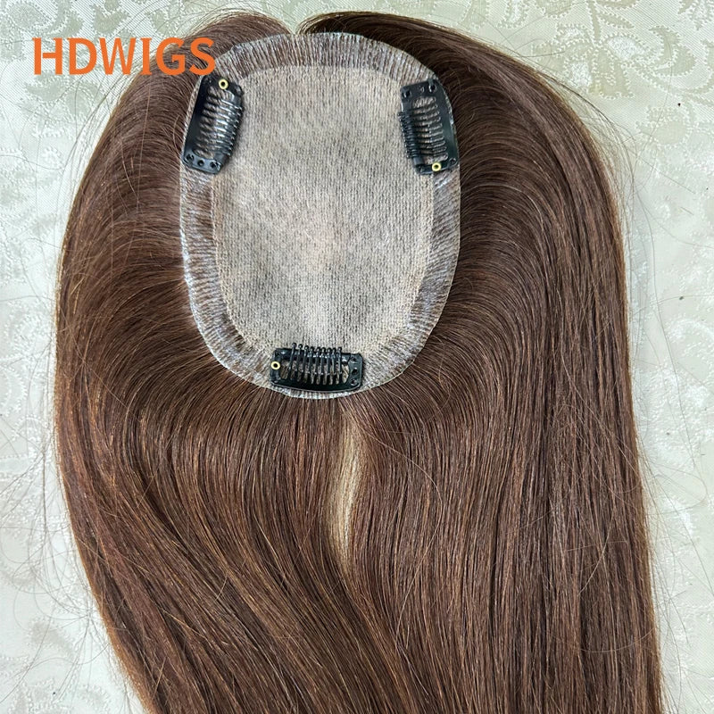 Silk Base Women Toupee Human Hair Wigs Straight Remy Human Hair Topper Women Natural Human Hair Clip in Hair Extensions Hairline