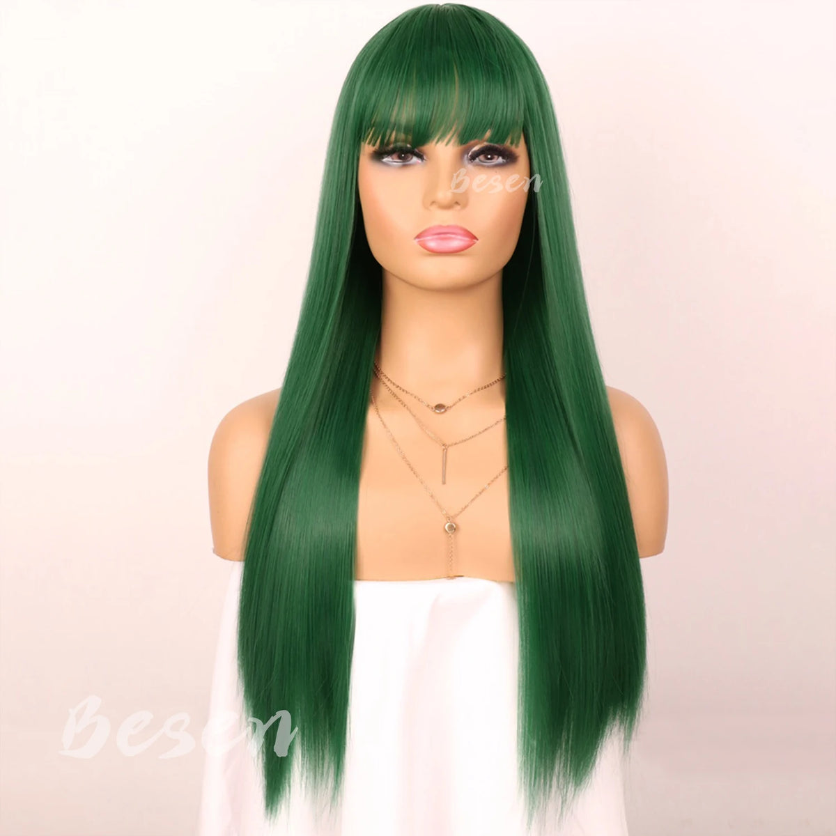 Synthetic Long Straight Wig with Bangs for Women Long Straight Wigs Heat Resistant Natural Looking Wigs for Daily Wear