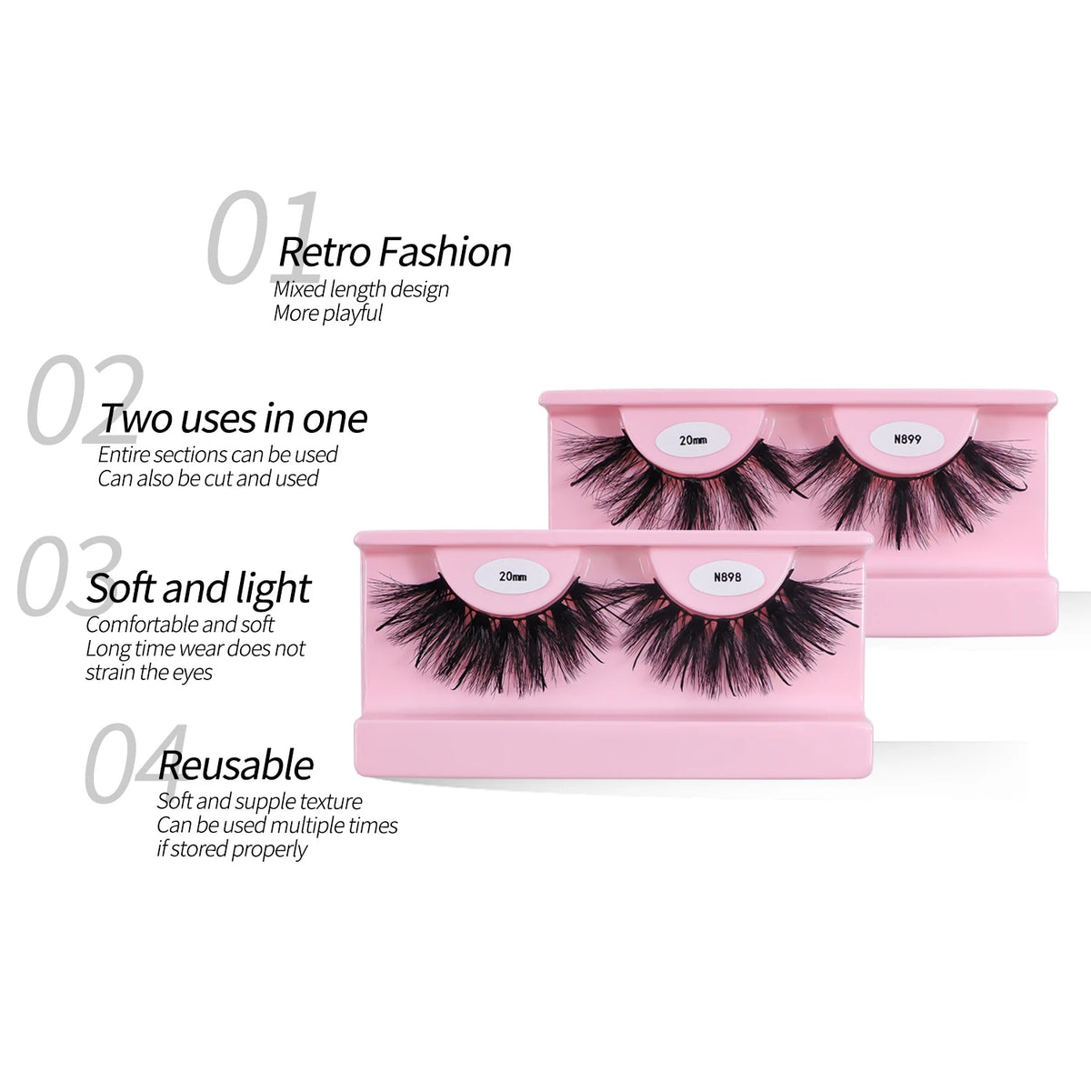 REDSIREN Faux Mink Lash Spikes Wispy Thick Natural Full Strip Lashes New Makeup Fluffy Mink Eyelashes