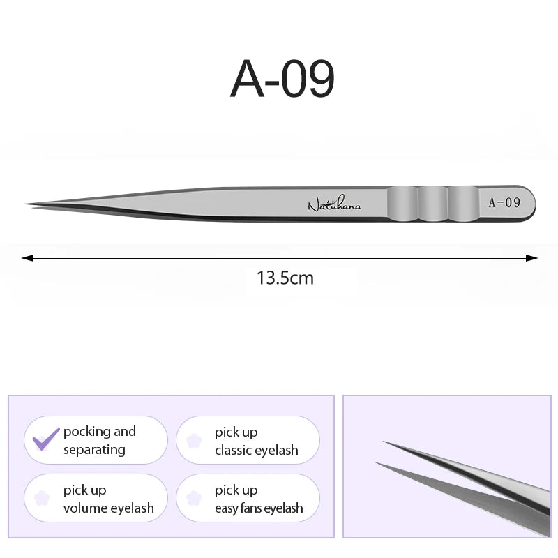 NATUHANA Eyelash Extension Tweezers Stainless Steel High Precision Stainless Steel Superhard Anti-Static Tweezers Makeup Tools