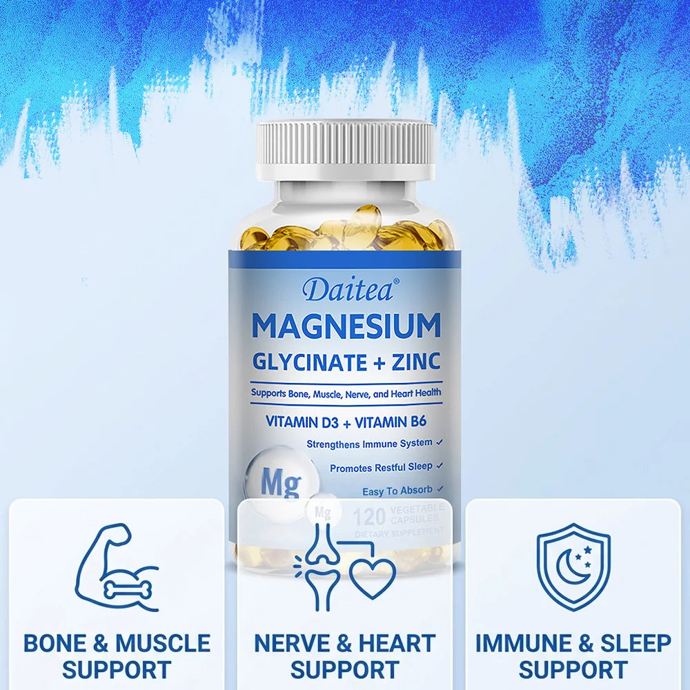 Magnesium Glycinate + Zinc - Improves Sleep Quality, Promotes Cardiovascular Bone and Heart Health, Promote Intestinal Digestion