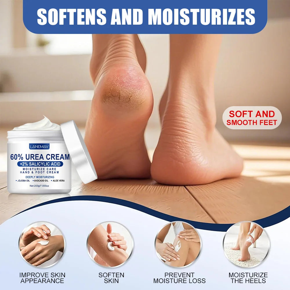 2PCS 60% Urea Cream for Hand & Foot, Suitable for Dry Hand & Foot，Moisturizing Cream Rich in Salicylic Acid and Glycerin