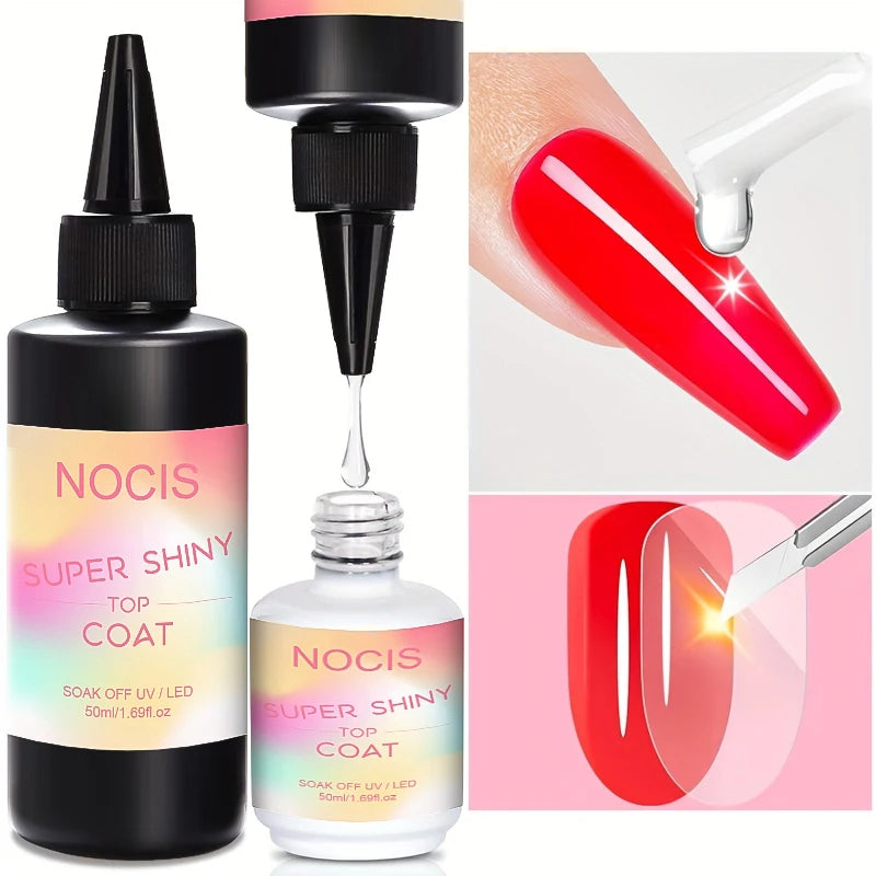 Super Top Coat 50ml - No Wipe, Soak Off LED Nail Art Gel, Hypoallergenic Varnish, Formaldehyde-Free, Glossy Finish for Adults