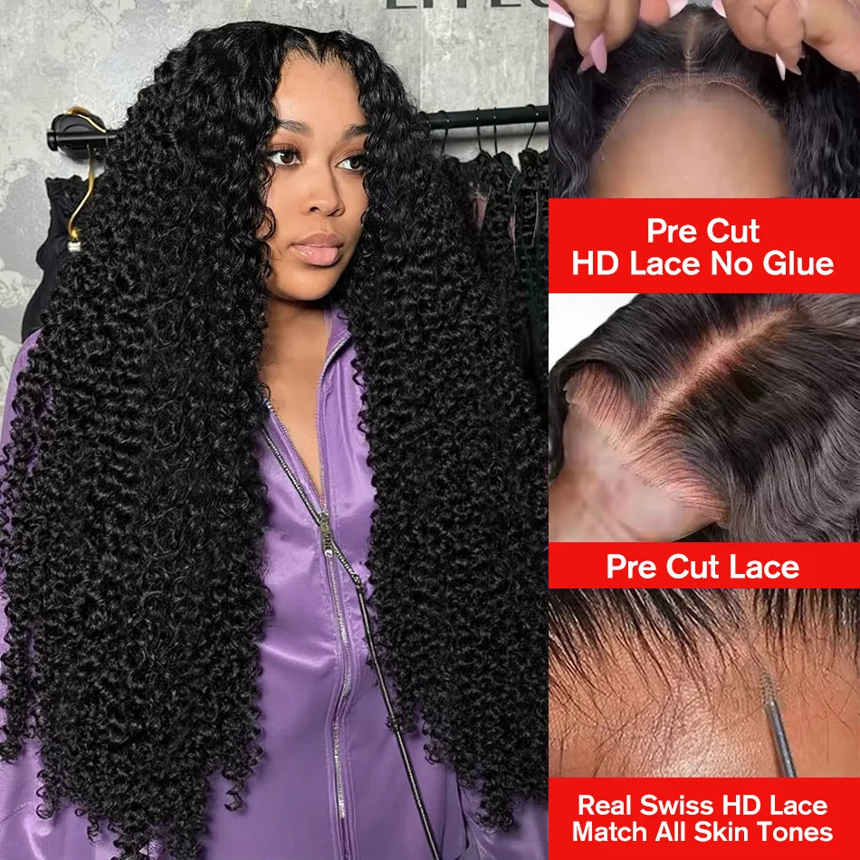 Kinky Curly 13x6 HD Lace Frontal Wig 4C Edges Curly Baby Hair For Women 7x5 Glueless Pre Cut Lace Deep Wave Wigs 100% Human Hair