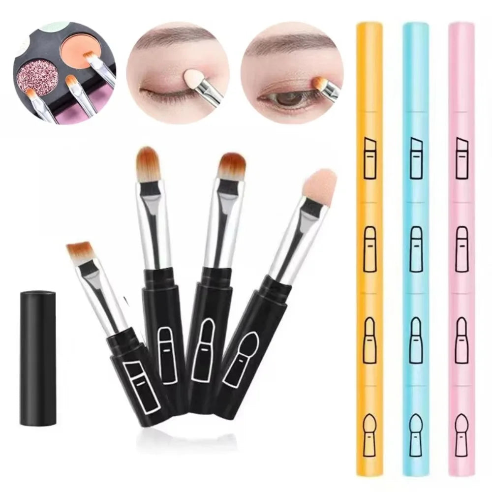 Travel Size 4 In 1 Makeup Brush Portable With Plastic Handle Eyeshadow Lip Brush Multi-use Makeup Tool