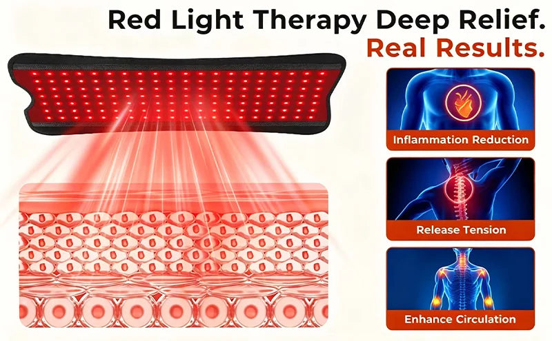 140LEDs Red Light Therapy Belt Near Infrared Red Light Therapy 660nm&850nm Puls Light Modes For Body Back And Waist Pain Relief