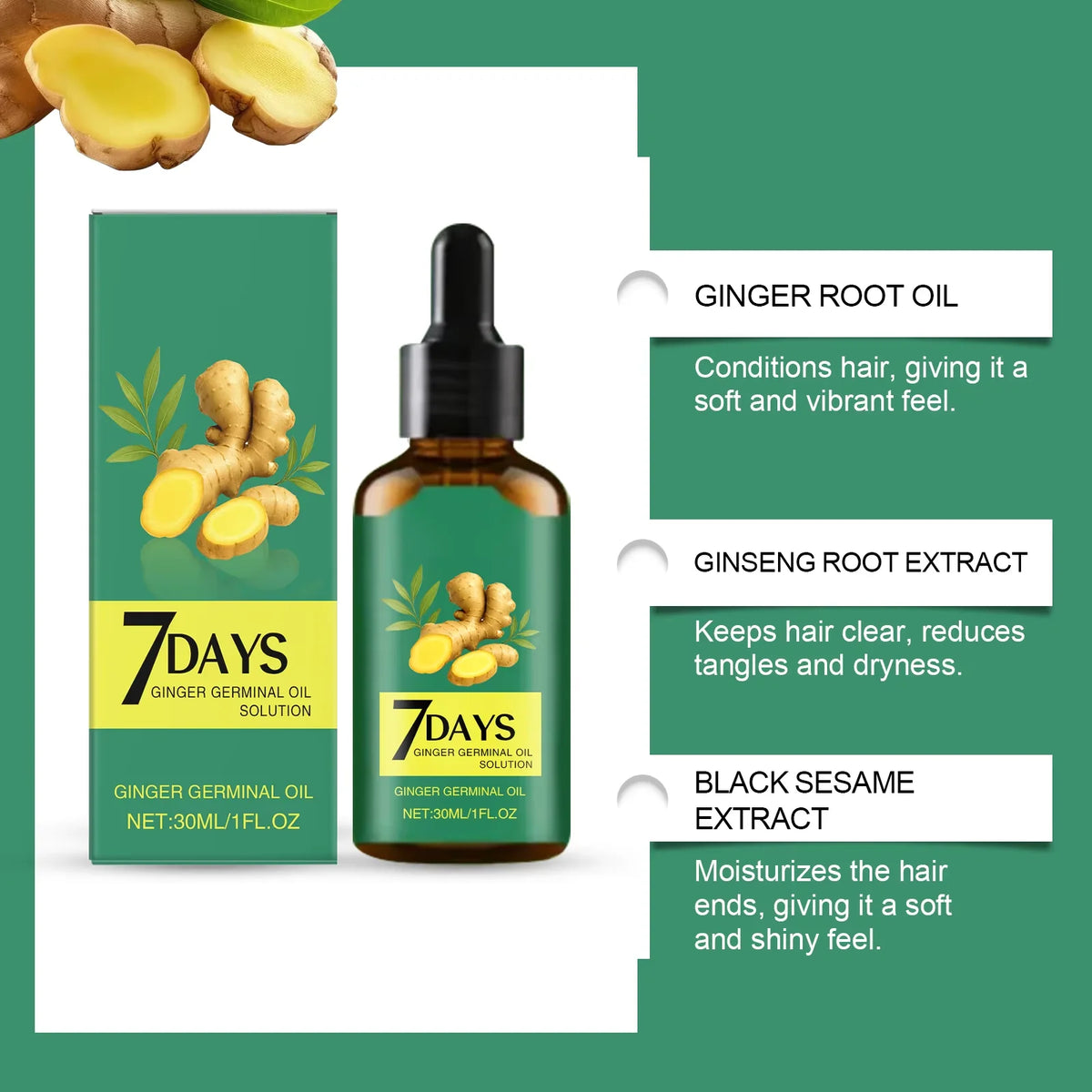 7 Days Fast Ginger Hair Growth Serum Prevent Hair Loss Scalp Treatment Thicker Longer Hair for Accelerate Growth
