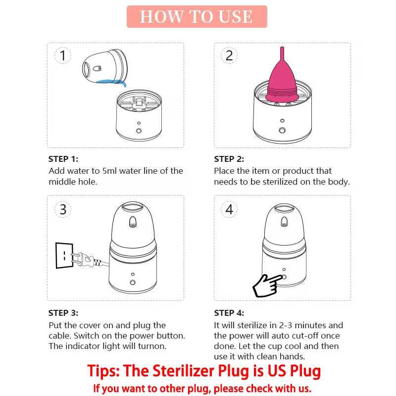 Certified Cup Kit Steam Sterilizer Applicator Reusable Soft Silicone Lady Cup Sterilization Women Health Care Feminine Hygiene