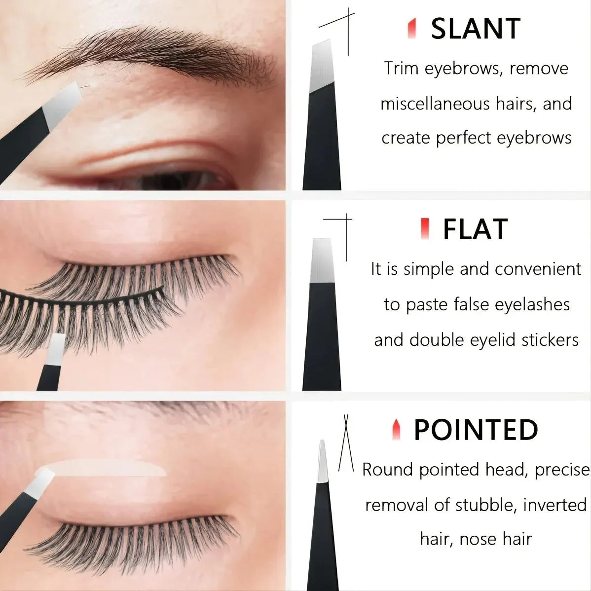 4-in-1 Precision Tweezers Set, Stainless Steel, Multi-Tip, Perfect for Eyebrow & Hair Removal