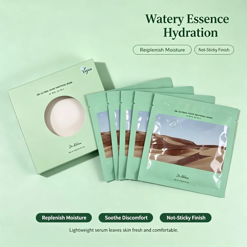 Dr.Althea Oasis Soothing Face Mask 5pcs Vegan, Resurrection Plant Hydrating Mask Sheet for Dry Sensitive & After Sun Skin