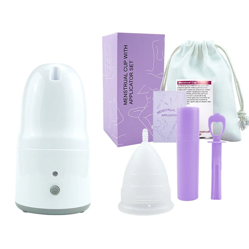 Certified Cup Kit Steam Sterilizer Applicator Reusable Soft Silicone Lady Cup Sterilization Women Health Care Feminine Hygiene