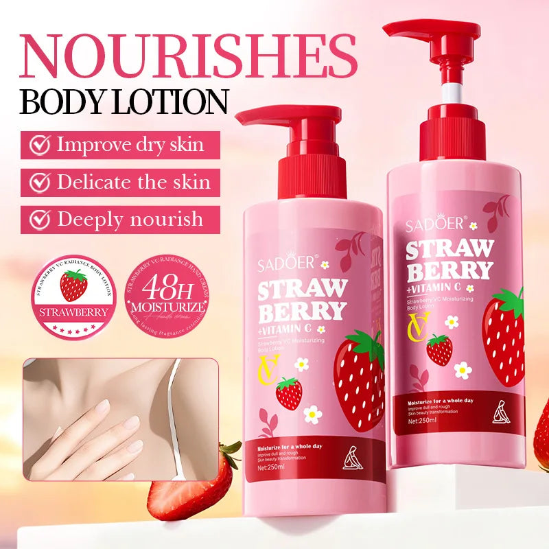 250g/8.80fl.Oz Strawberry Vitamin C Moisturizing Body Lotion, Suitable For The Whole Body, Fragrant, And Moisturizing.