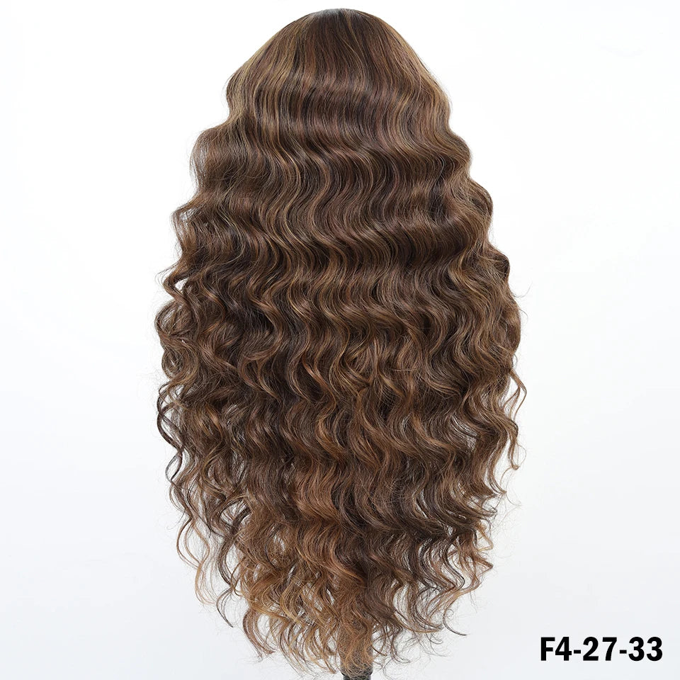 13x6 HD Synthetic Blend Lace Front Wig 30 Inch Long Deep Wavy Ombre Blonde Ginger for Afro Women Heat Resistant Cosplay Wig