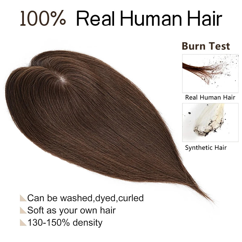 10 Inch 100% Human Hair 13X12cm Hairnet Clip in Hair Topper Extension with Bangs Top Wig Piece for Women Daily Life