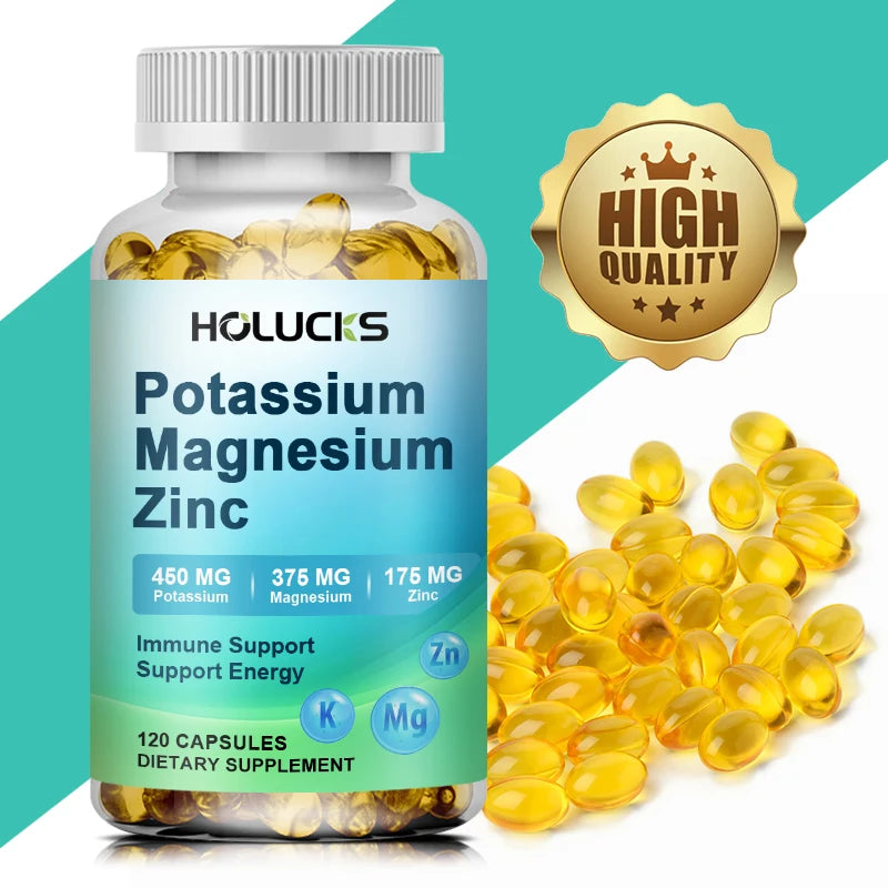 Potassium Magnesium Zinc Capsules - Bone & Heart Health Supplement, Sleep Support, Muscle Relaxation, Stress & Anxiety Relief