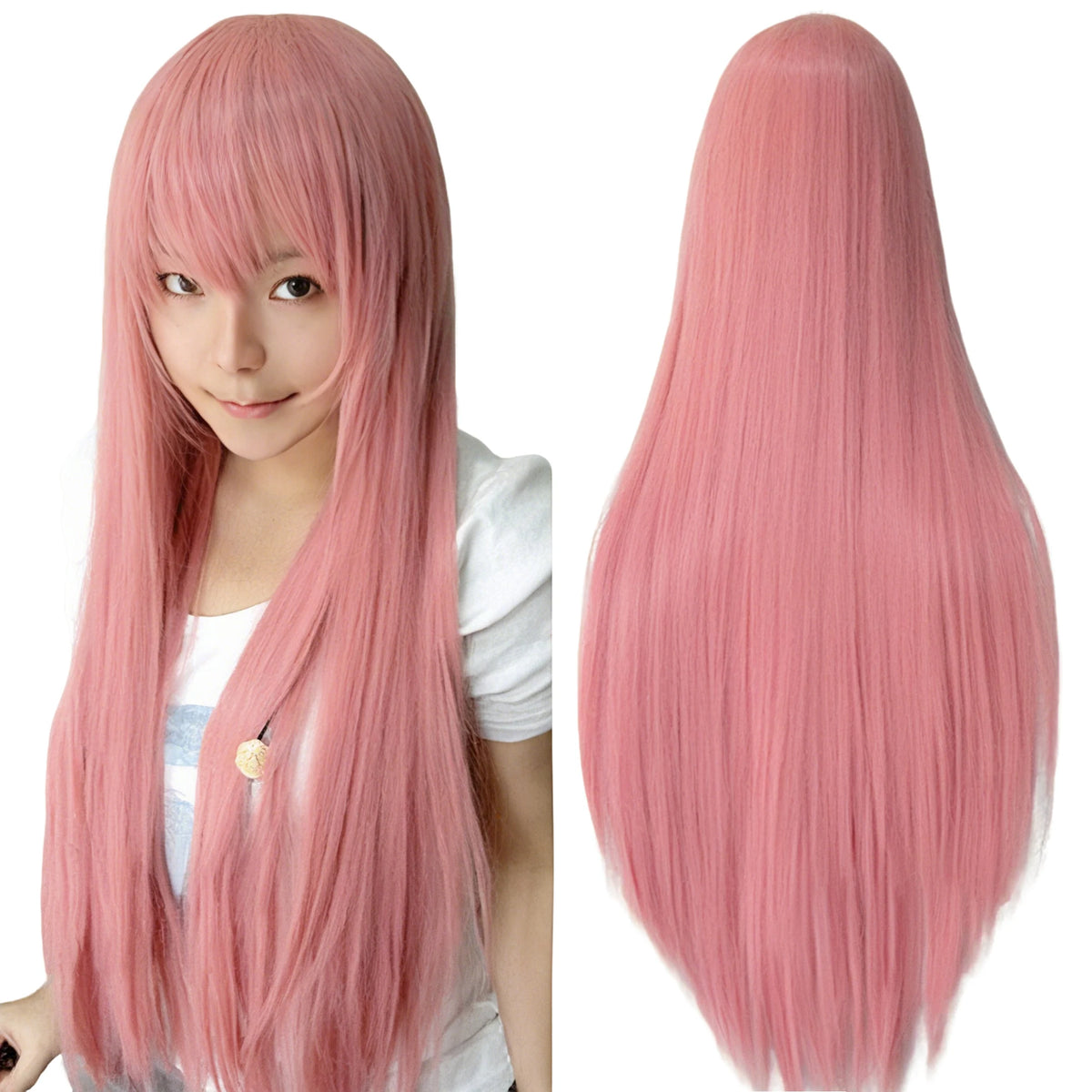 80cm Straight Synthetic Cosplay Wig White Purple Green Silver Pink Lolita Hairpiece with Bangs Long Wigs