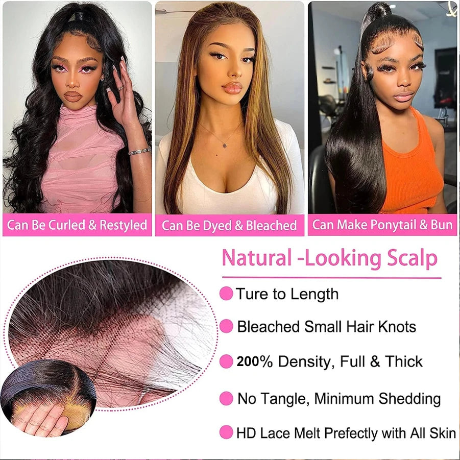 13x6 HD Lace Front Wigs 42 Inch 200% Density Straight Lace Front Wigs Human Hair Pre Plucked Straight Human Hair Wig for Women