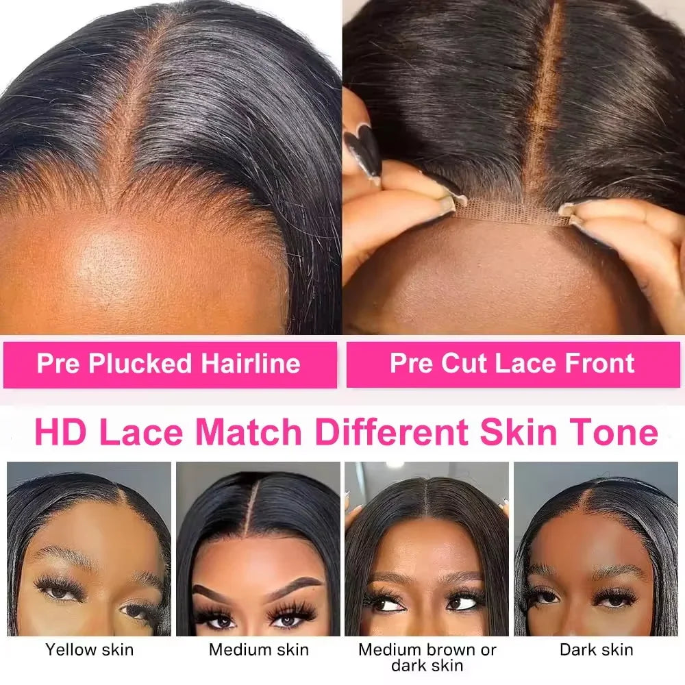 13x4 HD Bone Straight Lace Frontal Human Hair Brazilian Short Bob Wig For Women 220% Straight Lace Front Bob Wigs ﻿