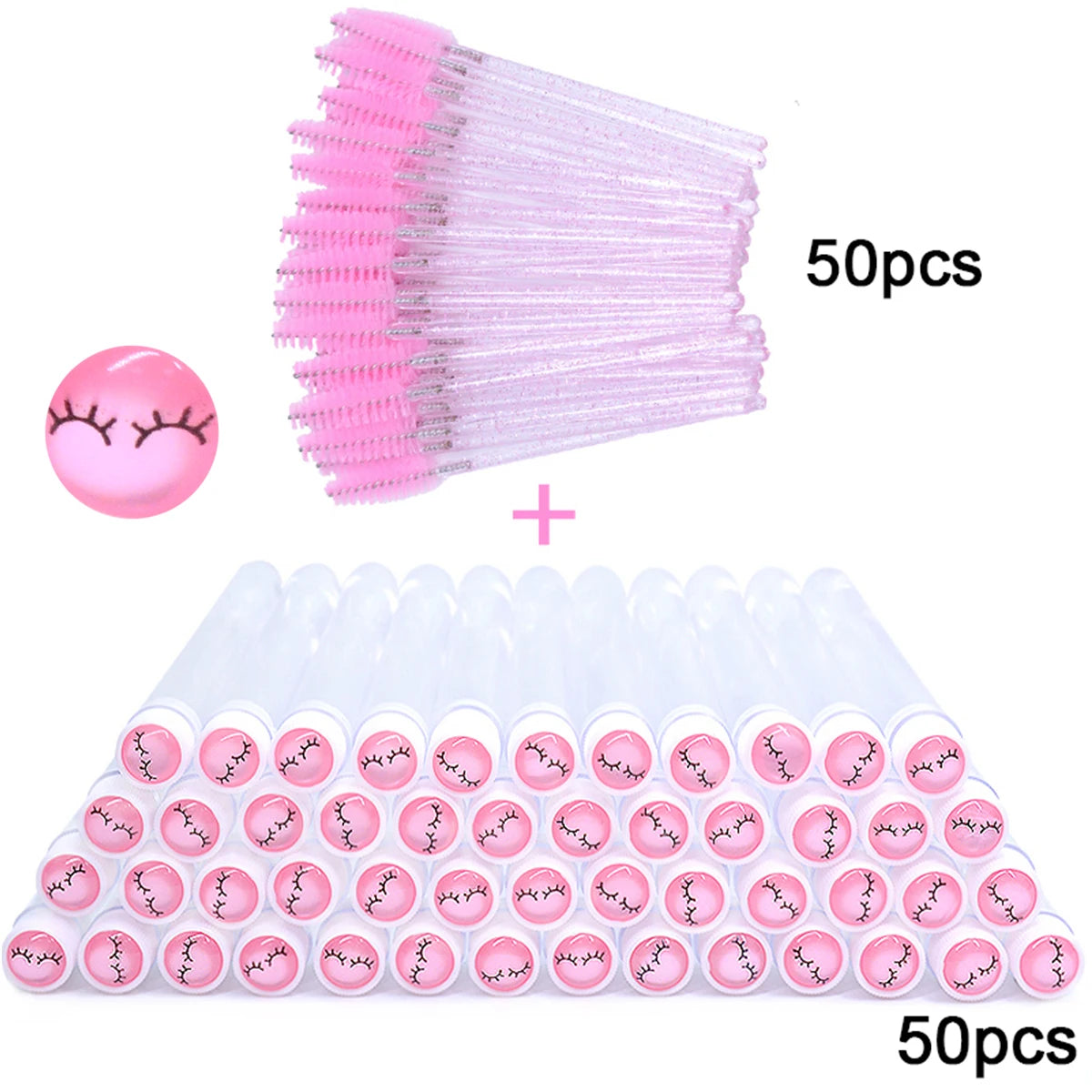 50sets Eyelash Mascara Wands With Tube Reusable Lash Spoolie Brush In Container Disposable Eyebrow Applicator Case