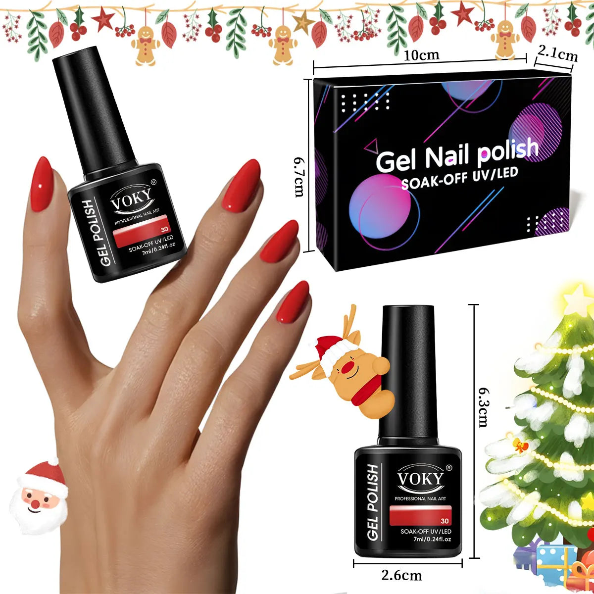 VOKY 5-color nail polish set, in Christmas color scheme, high-saturation nail polish gel, salon-quality nails, DIY home nail art