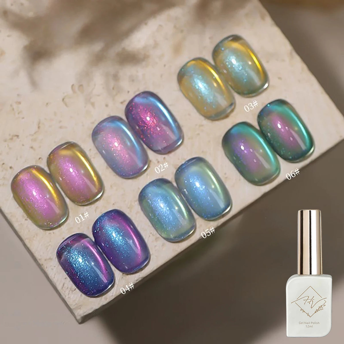 ZH 1-6Pcs 12ML Blue Purple Dual Color Aurora At Eye Gel Nails 2025 New Press On Glass Bead French Nails Phototherapy Nails