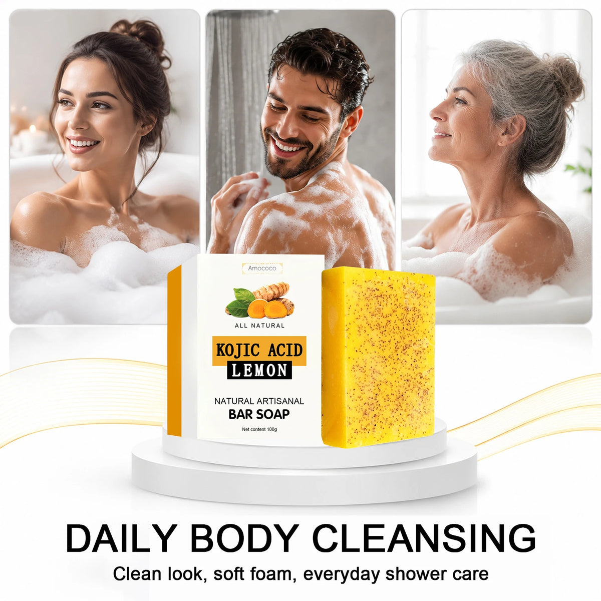 Amococo 3/5/10/30Pcs Turmeric Kojic Acid Brightening Bar Soap Natural Face and Body Cleanser with Vitamin C Retinol Hyaluronic Acid and Shea Butter 100g