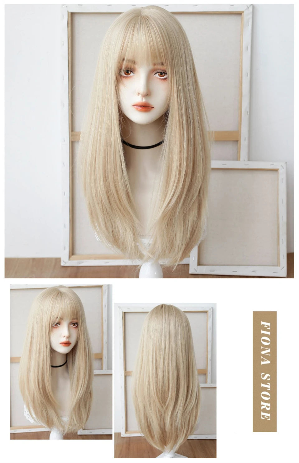 LM Light Blonde Wave Hair Wig Synthetic Long Wavy Wigs with Bangs for Women Cosplay Natural High Temperature Fiber