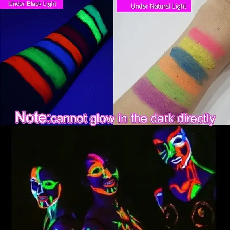 12 Pieces UV Neon Face Painting, Glow in the Dark Under UV Lights Face Painting Crayon SticksMardi Gras Party Halloween Makeup