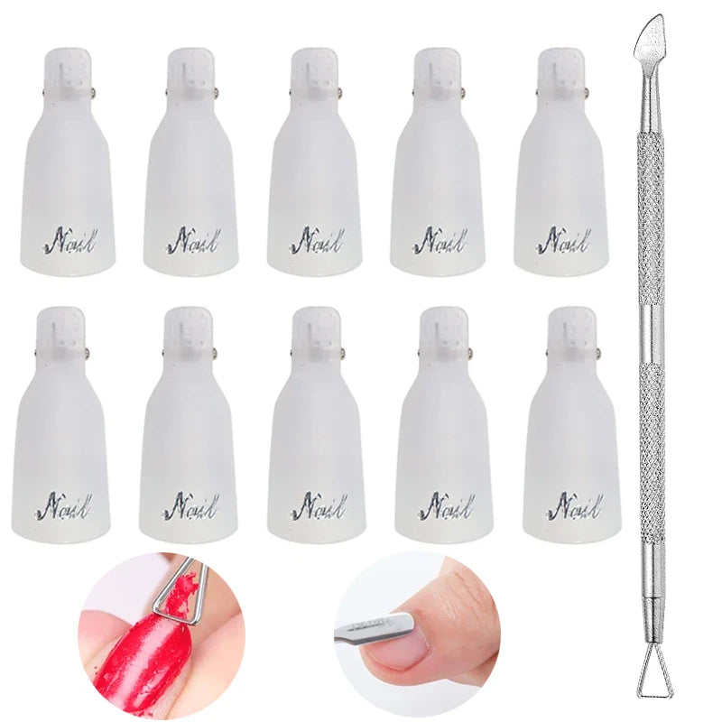 10Pcs UV Gel Polish Remover Clips Colorful Acrylic Nail Art Soak Off Cap Clips Nails Cleaning Manicure Finger Wrap Remover Tools