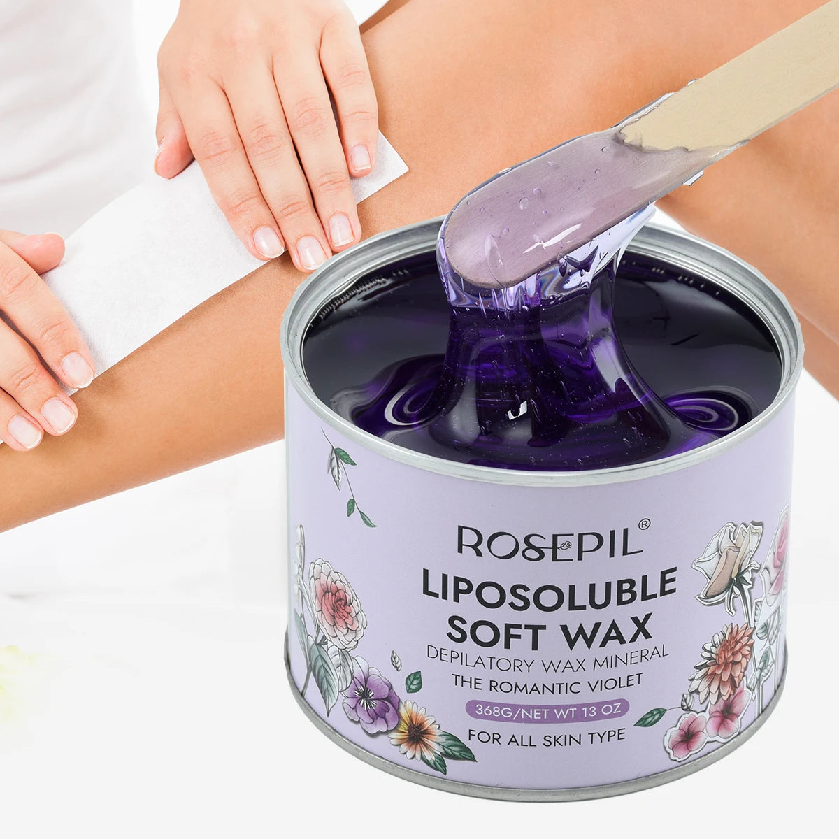 ROSEPIL 13 OZ Body Hair Removal Soft Wax for Men & Women, Chamomile/Violet Scent, Gentle Hypoallergenic Formula for All Skin Types, Face, Arms, Legs, Underarms & Back, Gift Box Packaging