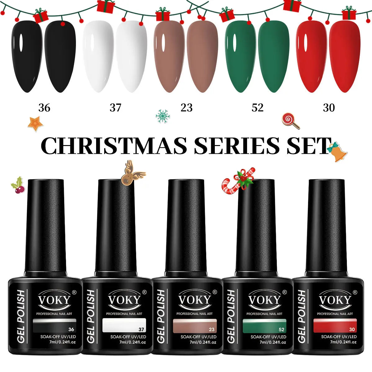 VOKY 5-color nail polish set, in Christmas color scheme, high-saturation nail polish gel, salon-quality nails, DIY home nail art