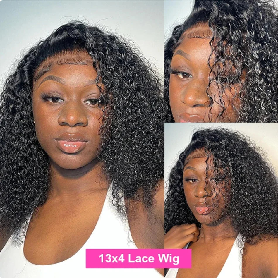 Kinky Curly Bob HD 13X6 Lace Frontal 250 High Density Full Virgin Human Raw Hair Wig Glueless Water Curly For Women Wet And Wavy