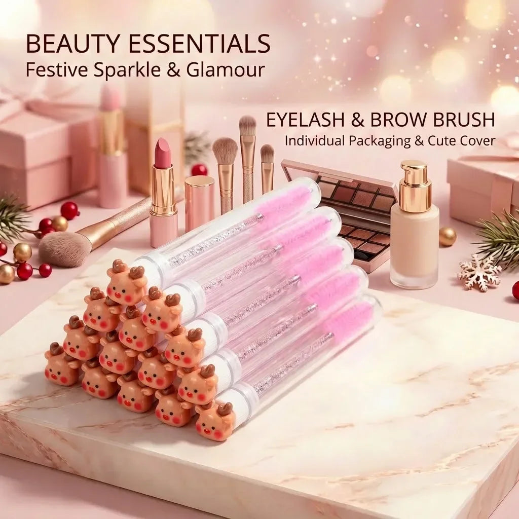 10pcs Christmas Mascara Eyelash Brush in Tube with Christmas tree, Dust-Proof Reusable Mascara Wand Lash Applicator Makeup Tool