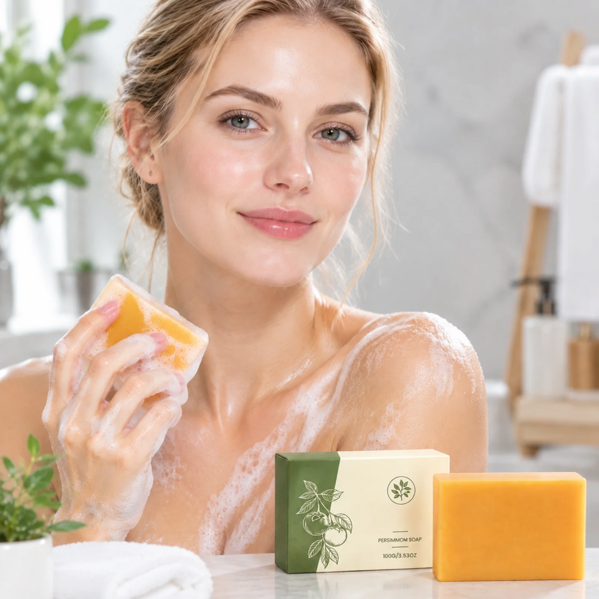 Persimmon Extract Soap Deeply Cleaning Moisturizing Nourishing Skin Rich Foam Refreshing Fragrance Skin Friendly Body Wash Soap